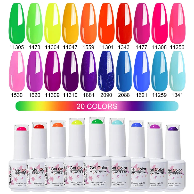 Clou Beaute 20pcs TPO & HEMA FREE Nail Gel Polish Set Red Pink Nude UV LED Soak Off Polish Gel Nail Semi Permanent Nail Varnish
