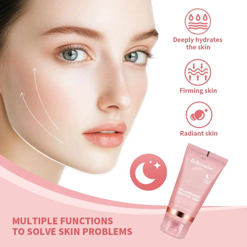 Masque coréen 100% intense au collagène, masque peel-off anti-rides et liftant pour le visage, soin de nuit bio pour femme.