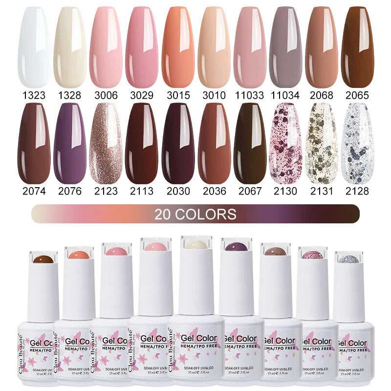 Clou Beaute 20pcs TPO & HEMA FREE Nail Gel Polish Set Red Pink Nude UV LED Soak Off Polish Gel Nail Semi Permanent Nail Varnish