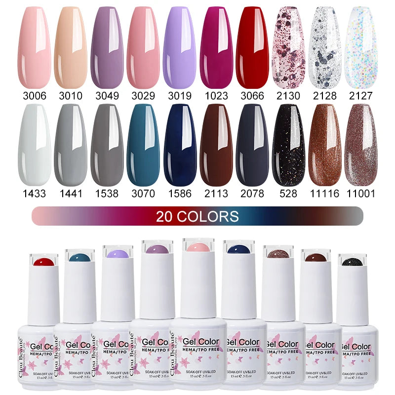 Clou Beaute 20pcs TPO & HEMA FREE Nail Gel Polish Set Red Pink Nude UV LED Soak Off Polish Gel Nail Semi Permanent Nail Varnish