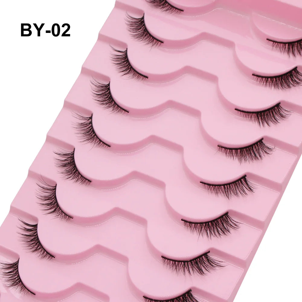Moonlily - Lot de 10 demi-cils naturels, doux, effet œil de chat, réutilisables, effet ailes, effet vison, extension de cils - Outil de maquillage