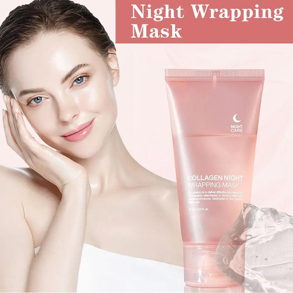 Masque visage de nuit au collagène hydrolysé, masque peel-off hydratant et raffermissant pour l'élasticité, réduit le relâchement cutané et le teint terne.