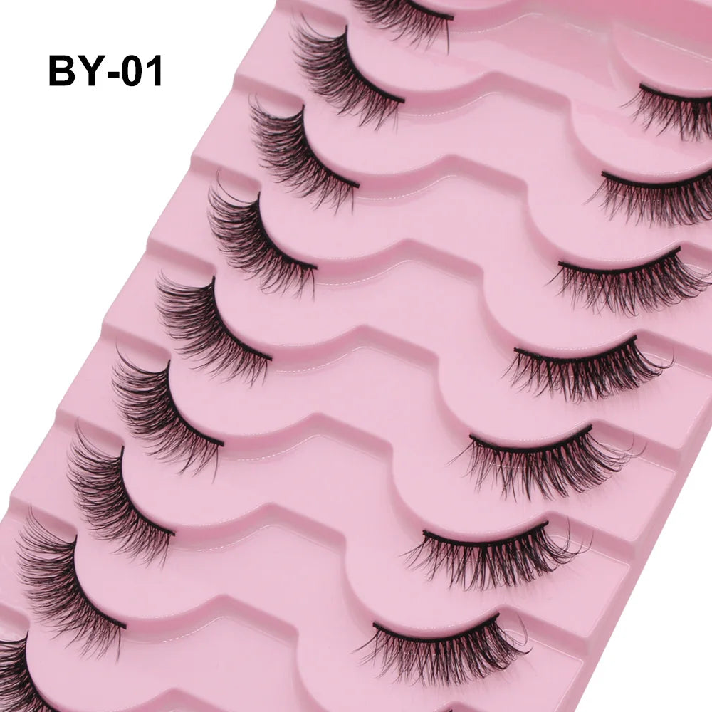 Moonlily - Lot de 10 demi-cils naturels, doux, effet œil de chat, réutilisables, effet ailes, effet vison, extension de cils - Outil de maquillage