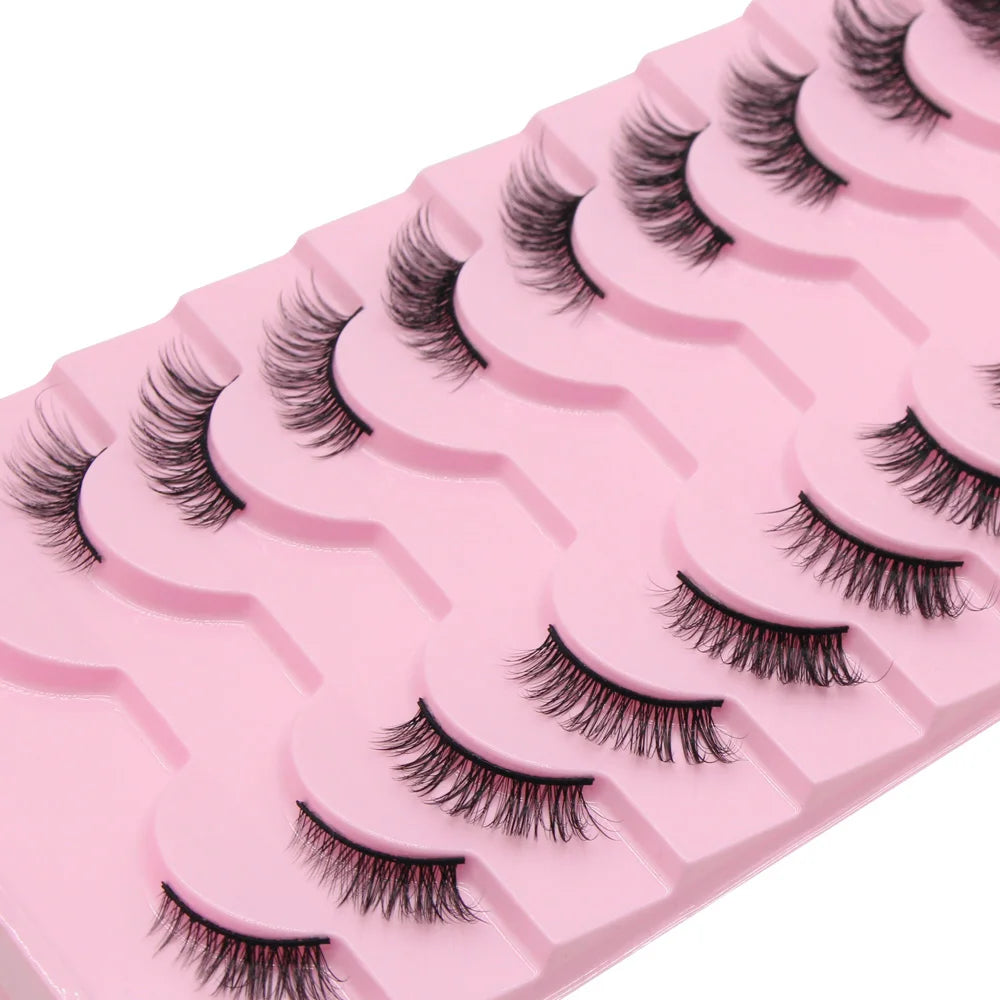 Moonlily - Lot de 10 demi-cils naturels, doux, effet œil de chat, réutilisables, effet ailes, effet vison, extension de cils - Outil de maquillage