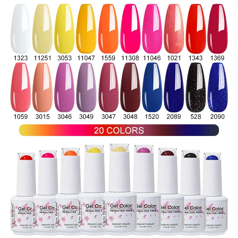 Clou Beaute 20pcs TPO & HEMA FREE Nail Gel Polish Set Red Pink Nude UV LED Soak Off Polish Gel Nail Semi Permanent Nail Varnish