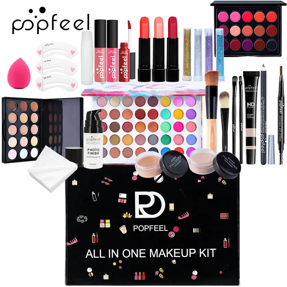 Coffret maquillage Popfeel en édition limitée, ensemble complet tout-en-un : fard à paupières, eyeliner, poudre, correcteur. Coffrets cadeaux de luxe pour femmes, cosmétiques.