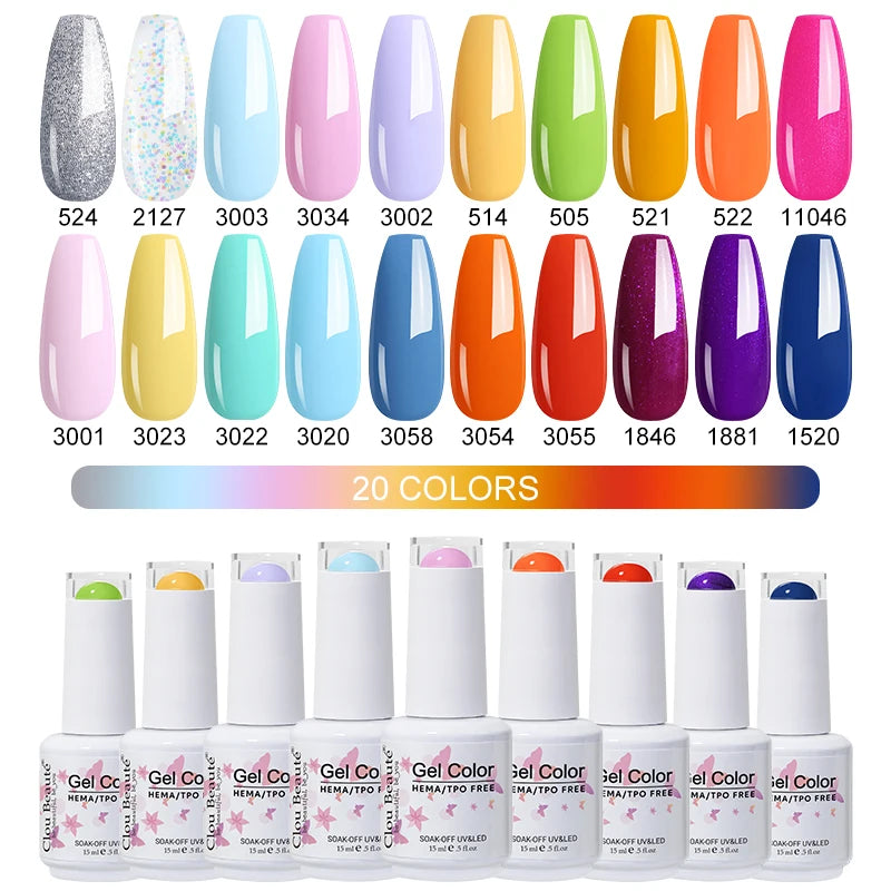 Clou Beaute 20pcs TPO & HEMA FREE Nail Gel Polish Set Red Pink Nude UV LED Soak Off Polish Gel Nail Semi Permanent Nail Varnish