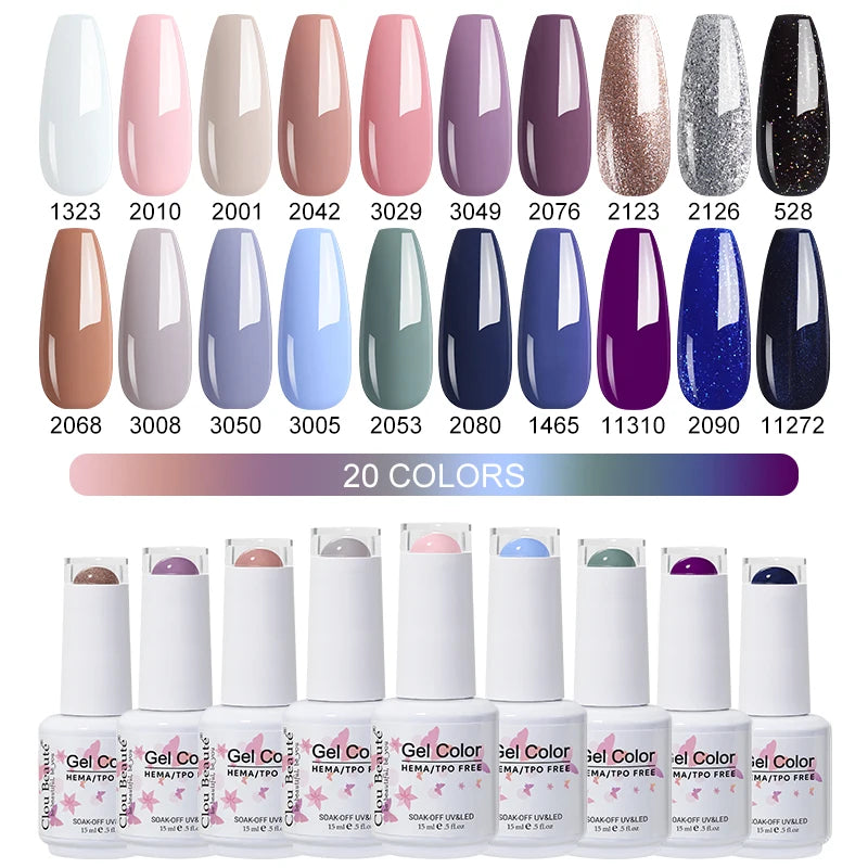 Clou Beaute 20pcs TPO & HEMA FREE Nail Gel Polish Set Red Pink Nude UV LED Soak Off Polish Gel Nail Semi Permanent Nail Varnish