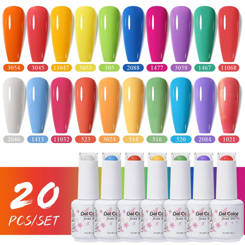 Clou Beaute 10/12/20/24pcs Gel Nail Polish Set Color 15ml White Glass Bottle Nail Art Kit Semi Permanent Gellack Nail Varnish