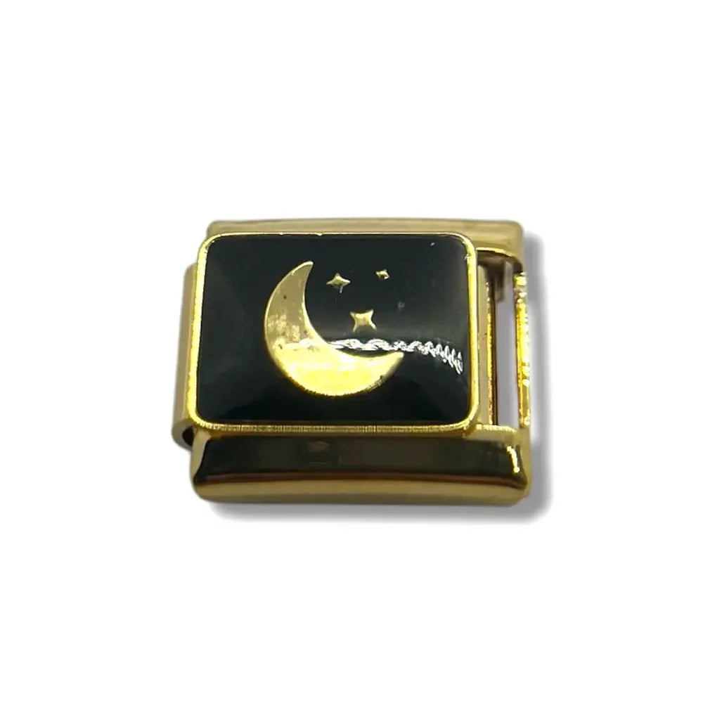 Charm lune & étoiles en acier inoxydable doré