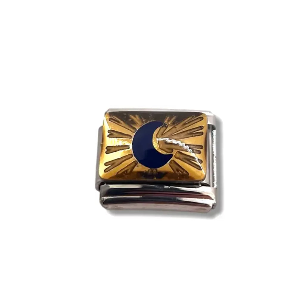 charm lune rayonnante en acier inoxydable doré