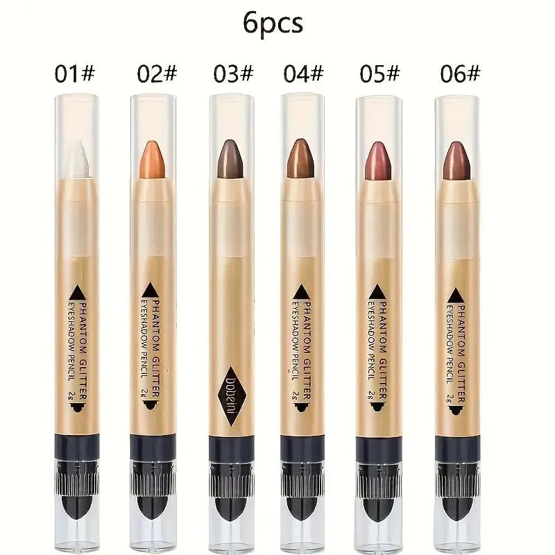 6pcs Highlighter Eyeshadow Pencil Shimmer Glitter Contouring Double-headed Eyeshadow Stick Lazy Eyeshadow Makeup