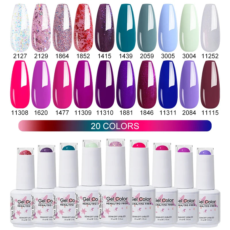 Clou Beaute 20pcs TPO & HEMA FREE Nail Gel Polish Set Red Pink Nude UV LED Soak Off Polish Gel Nail Semi Permanent Nail Varnish