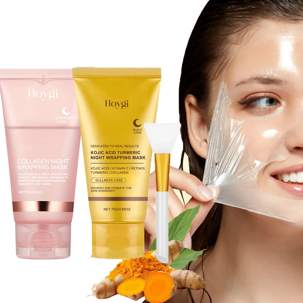 Lot de 2 masques de nuit peel-off au collagène, --nettoyant en profondeur, régulateur de sébum, au curcuma