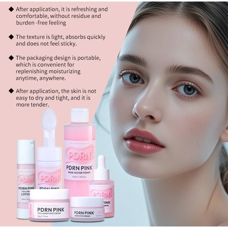 Coffret de soins PDRN Pink : Masque hydratant et nourrissant au collagène et à l'ADN de saumon pour un effet liftant et raffermissant. Ce coffret illumine le teint et nourrit la peau.