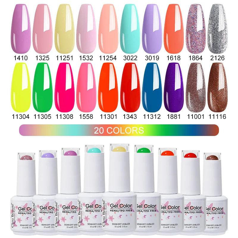 Clou Beaute 20pcs TPO & HEMA FREE Nail Gel Polish Set Red Pink Nude UV LED Soak Off Polish Gel Nail Semi Permanent Nail Varnish