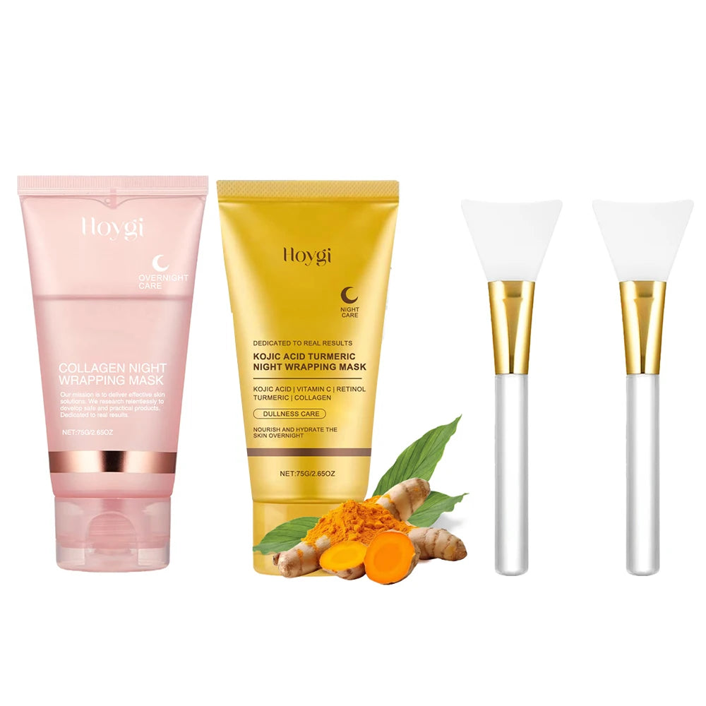 Lot de 2 masques de nuit au collagène pour le visage, nettoyant en profondeur les pores, contrôle du sébum, au curcuma, pour le soin de la peau.