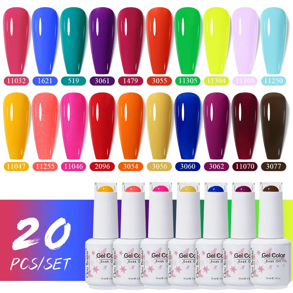 Clou Beaute 10/12/20/24pcs Gel Nail Polish Set Color 15ml White Glass Bottle Nail Art Kit Semi Permanent Gellack Nail Varnish