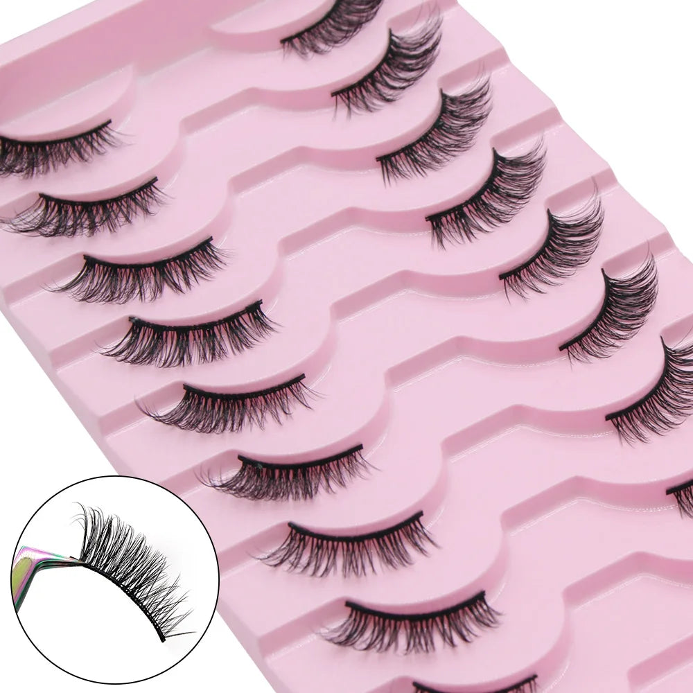 Moonlily - Lot de 10 demi-cils naturels, doux, effet œil de chat, réutilisables, effet ailes, effet vison, extension de cils - Outil de maquillage