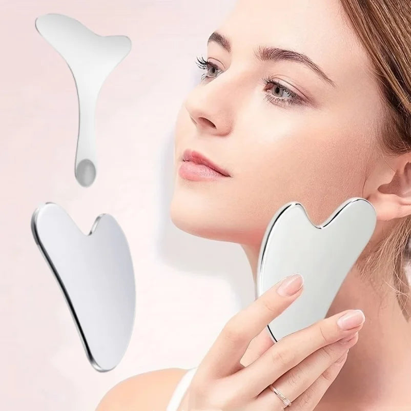 2pcs Facial Massager Stainless Steel Gua Sha Facial Tool Y Shape Blackhead Scraper Face Body Massage Accessories for Relaxing