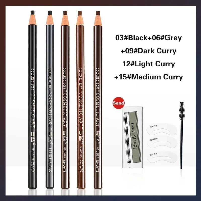 5pcs Eyebrow Pencil Permanent Makeup Eyebrow Enhancers Cosmetic Waterproof Microblading Pen Tint Eye Brow Pencil Marker Tools