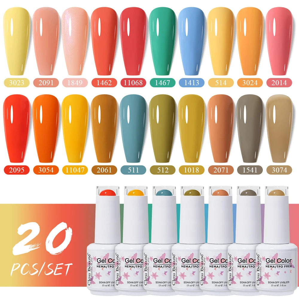 Clou Beaute 20pcs TPO & HEMA FREE Nail Gel Polish Set Red Pink Nude UV LED Soak Off Polish Gel Nail Semi Permanent Nail Varnish