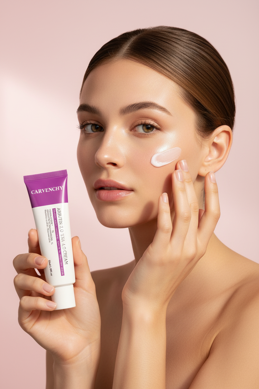 Jeune femme appliquant la crème Carvenchy