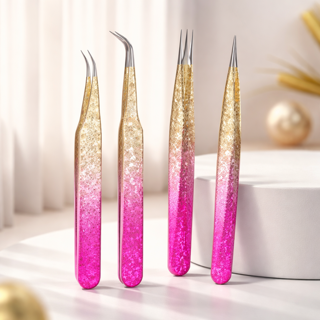 Pince à épiler professionnelle pour extensions de cils (1 pièce) avec embouts en caoutchouc, outil de précision en acier inoxydable pour la pose d'extensions de cils ombrées.