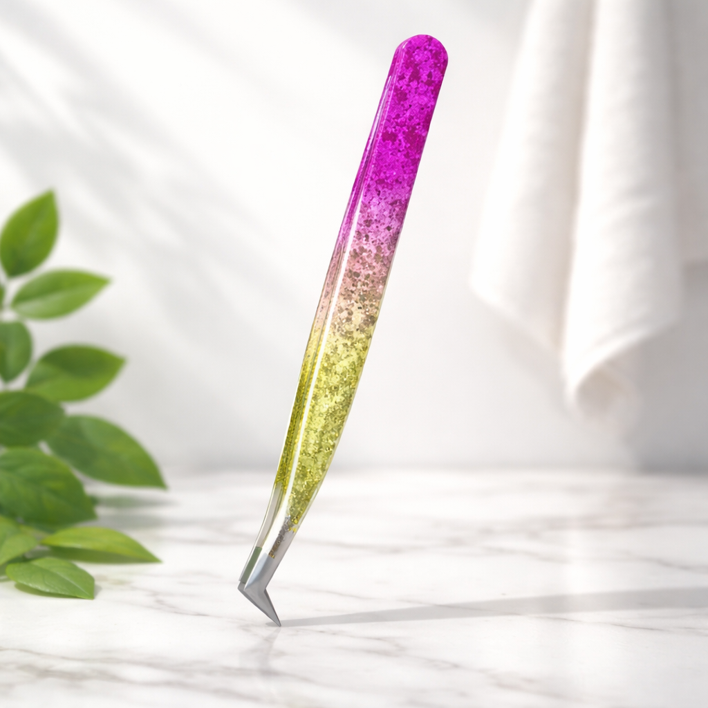 Pince à épiler professionnelle pour extensions de cils (1 pièce) avec embouts en caoutchouc, outil de précision en acier inoxydable pour la pose d'extensions de cils ombrées.