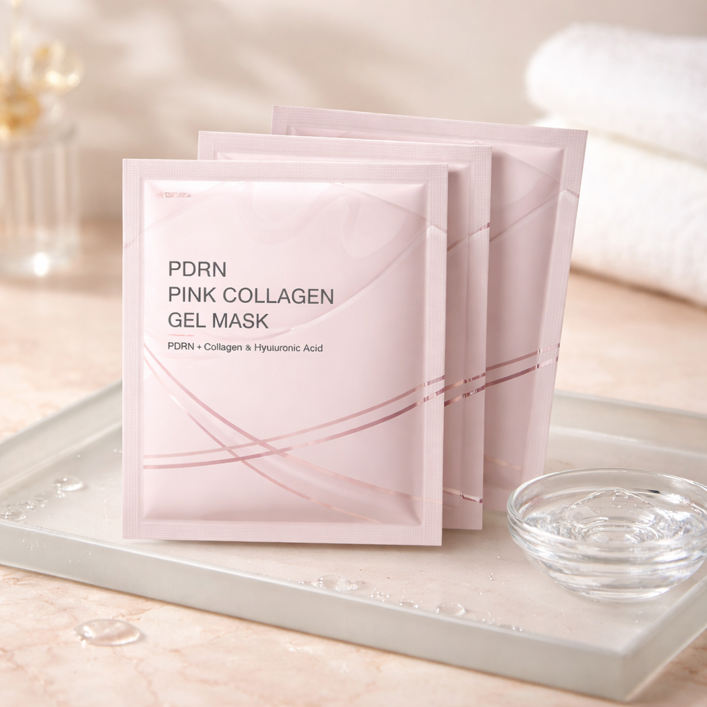 4 masques en gel de collagène rose PDRN absorbants (boîte de 4) - Soin de la peau à la niacinamide - Éclat, hydratation et raffermissement grâce au collagène